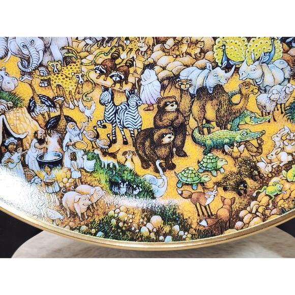 Noah's Ark Bible Story Plate Two By Two by Bill Bell 8" 1991 Porcelain Gold Trim - Picture 6 of 12
